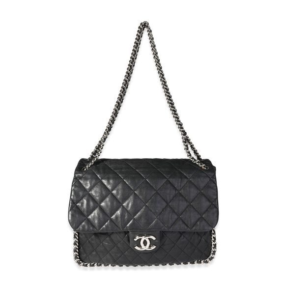 Chanel Black Quilted Lambskin Chain Around Maxi Flap Bag - Picture 4 of 8